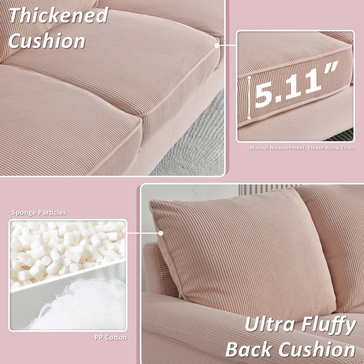 Canapé 3 places moderne en tissu polyester avec accoudoirs larges