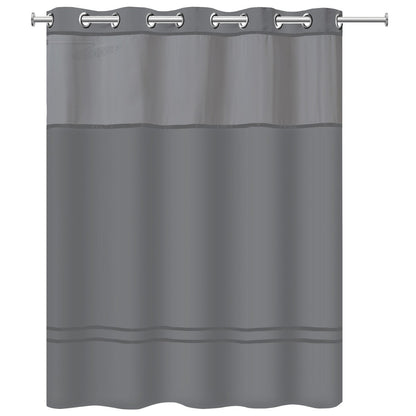 Rideau de douche 3 en 1 Hookless Escape avec fenêtre supérieure transparente, anneaux flexibles et doublure en tissu