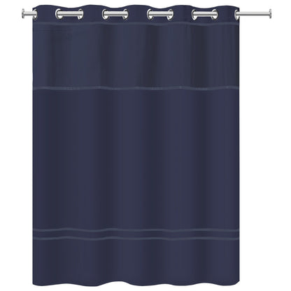 Rideau de douche 3 en 1 Hookless Escape avec fenêtre supérieure transparente, anneaux flexibles et doublure en tissu