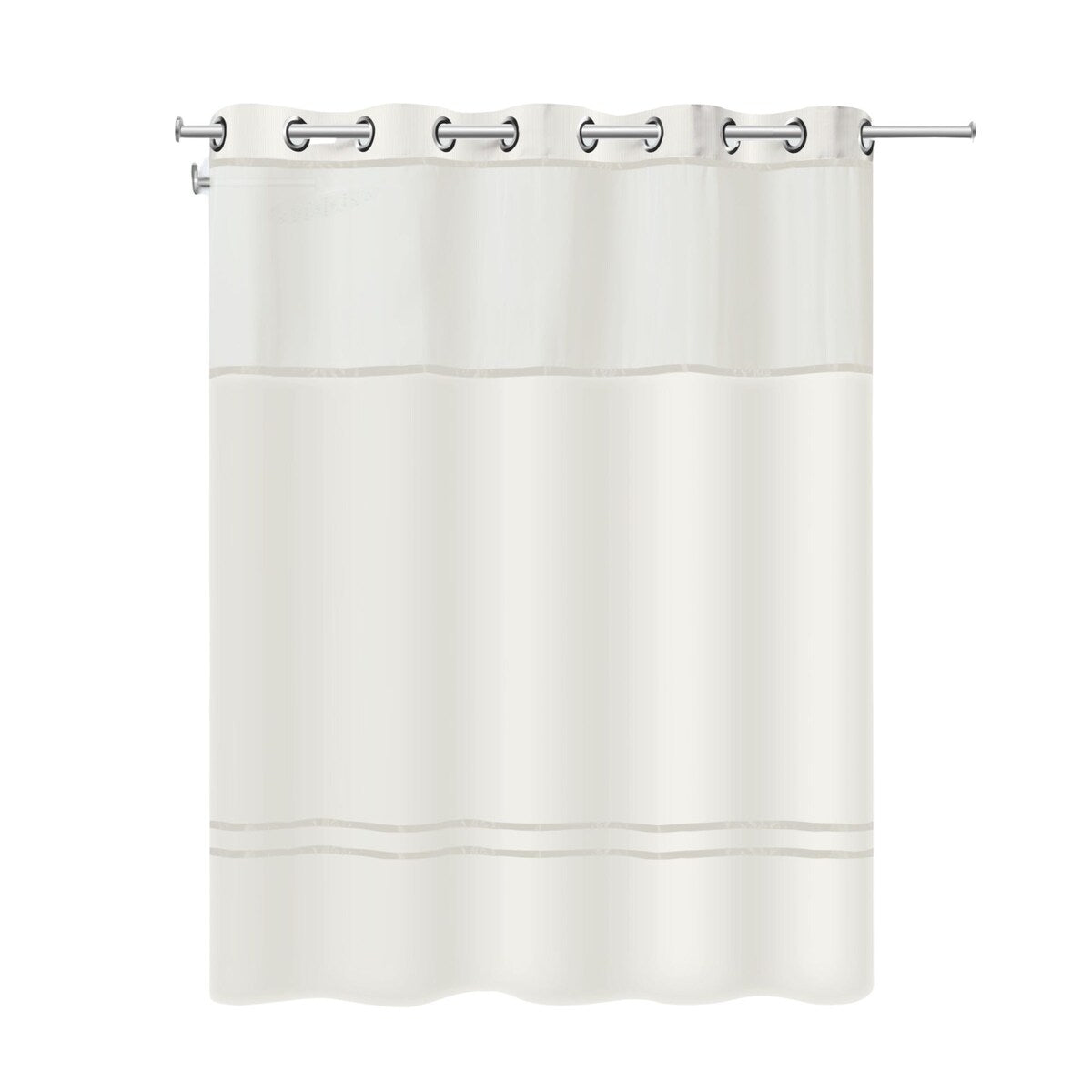 Rideau de douche 3 en 1 Hookless Escape avec fenêtre supérieure transparente, anneaux flexibles et doublure en tissu