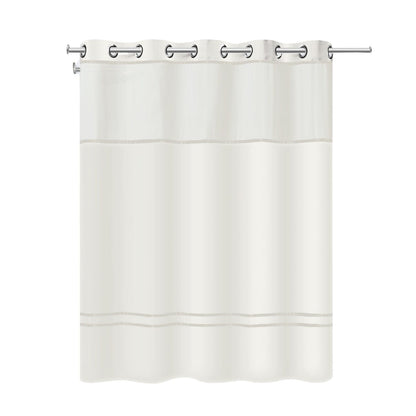 Rideau de douche 3 en 1 Hookless Escape avec fenêtre supérieure transparente, anneaux flexibles et doublure en tissu