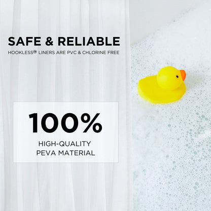 Rideau de douche 3 en 1 Hookless Escape avec fenêtre supérieure transparente, anneaux flexibles et doublure en tissu