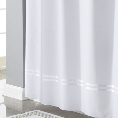 Rideau de douche 3 en 1 Hookless Escape avec fenêtre supérieure transparente, anneaux flexibles et doublure en tissu