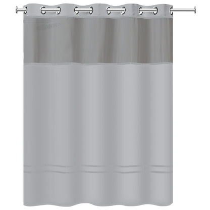 Rideau de douche 3 en 1 Hookless Escape avec fenêtre supérieure transparente, anneaux flexibles et doublure en tissu