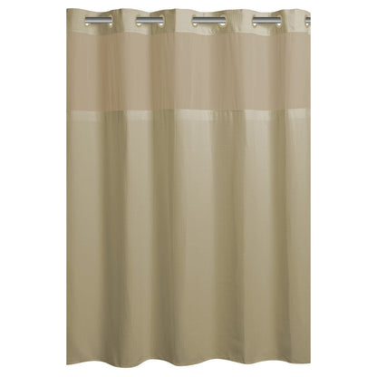 Rideau de douche 3 en 1 en microfibre sans crochets avec fenêtre supérieure transparente, anneaux flexibles et doublure PEVA