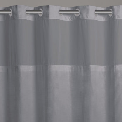 Rideau de douche 3 en 1 en microfibre sans crochets avec fenêtre supérieure transparente, anneaux flexibles et doublure PEVA