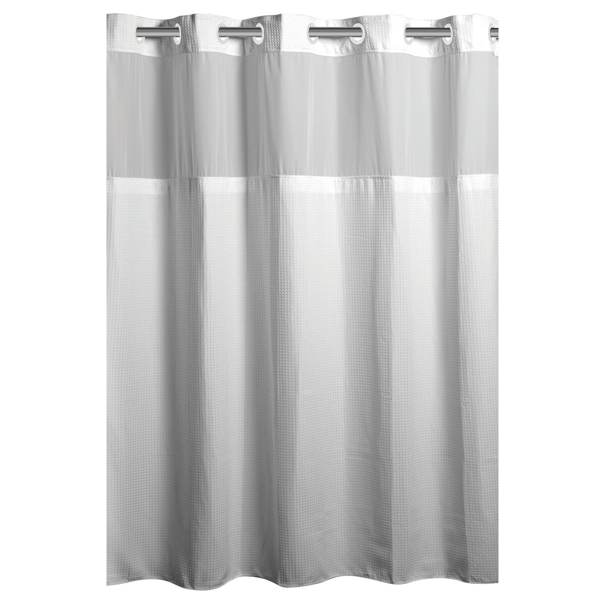 Rideau de douche 3 en 1 en microfibre sans crochets avec fenêtre supérieure transparente, anneaux flexibles et doublure PEVA