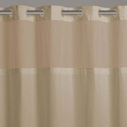 Rideau de douche 3 en 1 en microfibre sans crochets avec fenêtre supérieure transparente, anneaux flexibles et doublure PEVA