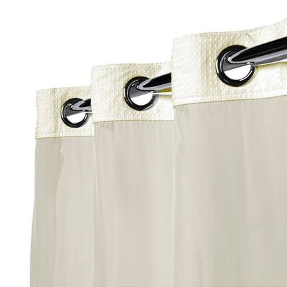 Rideau de douche gaufré 3 en 1 sans crochets avec fenêtre supérieure transparente, anneaux flexibles et doublure en tissu