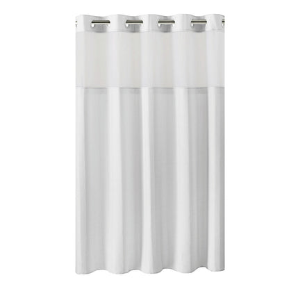 Rideau de douche gaufré 3 en 1 sans crochets avec fenêtre supérieure transparente, anneaux flexibles et doublure en tissu