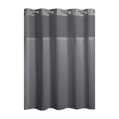 Rideau de douche gaufré 3 en 1 sans crochets avec fenêtre supérieure transparente, anneaux flexibles et doublure en tissu