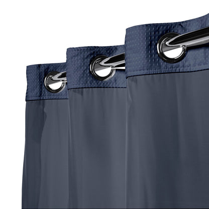 Rideau de douche gaufré 3 en 1 sans crochets avec fenêtre supérieure transparente, anneaux flexibles et doublure en tissu
