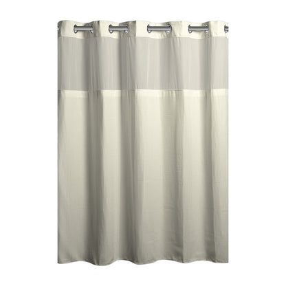 Rideau de douche gaufré 3 en 1 sans crochets avec fenêtre supérieure transparente, anneaux flexibles et doublure en tissu