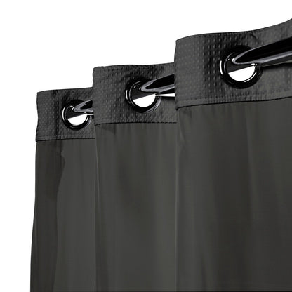 Rideau de douche gaufré 3 en 1 sans crochets avec fenêtre supérieure transparente, anneaux flexibles et doublure en tissu