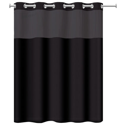Rideau de douche gaufré 3 en 1 sans crochets avec fenêtre supérieure transparente, anneaux flexibles et doublure en tissu