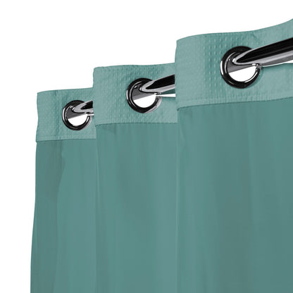 Rideau de douche gaufré 3 en 1 sans crochets avec fenêtre supérieure transparente, anneaux flexibles et doublure en tissu