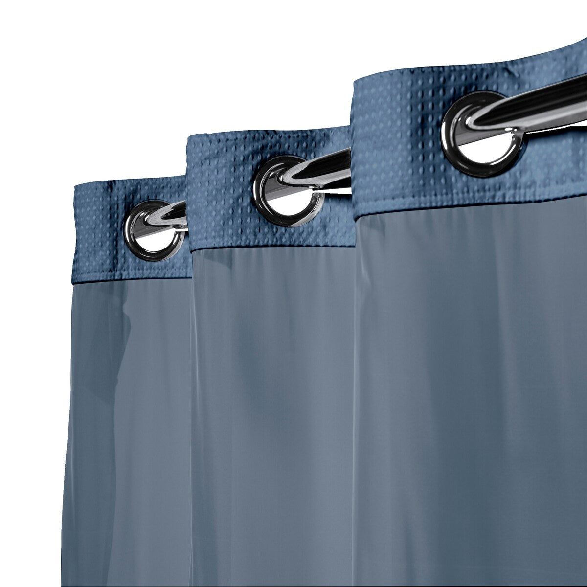 Rideau de douche gaufré 3 en 1 sans crochets avec fenêtre supérieure transparente, anneaux flexibles et doublure en tissu