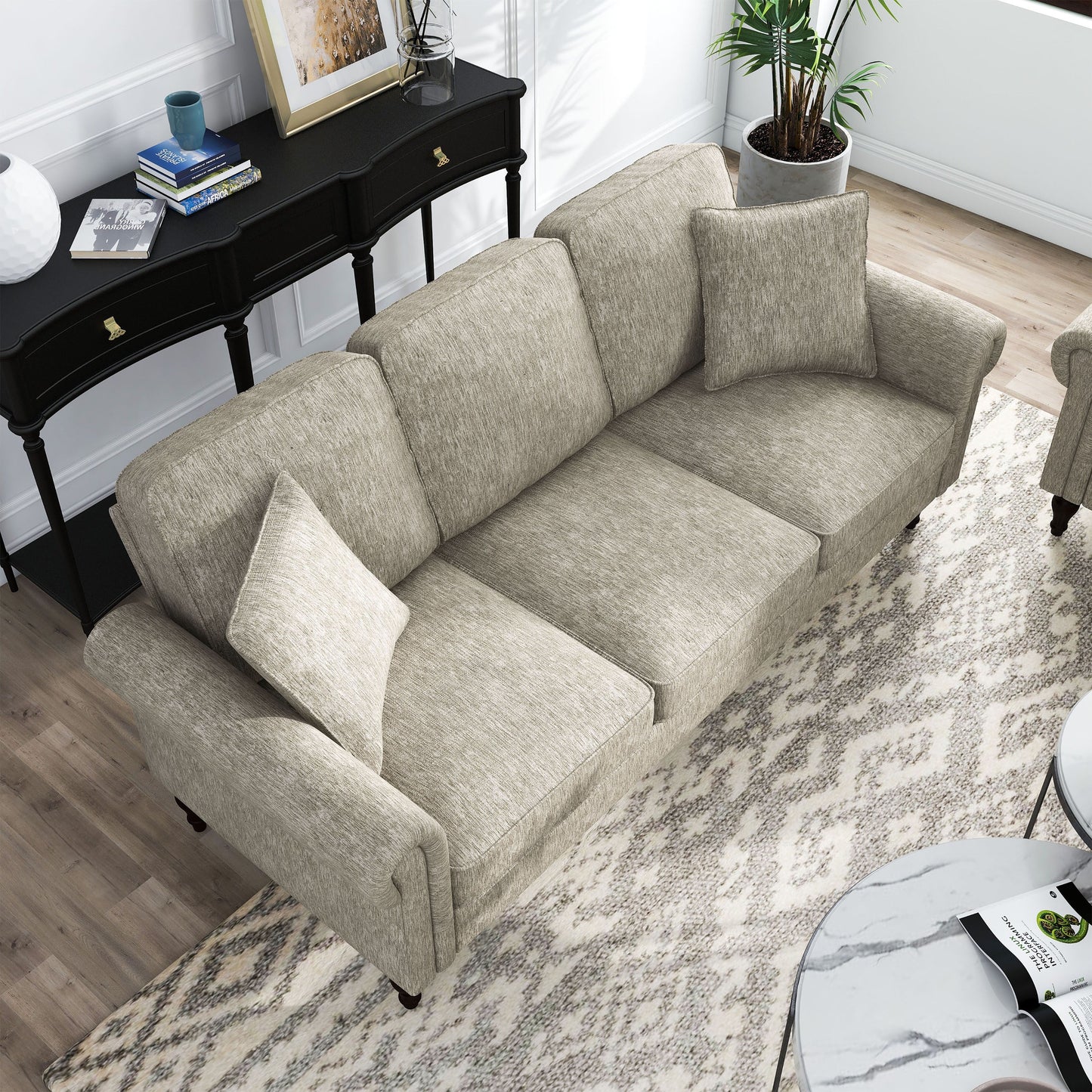 Canapé traditionnel Igny en chenille avec accoudoirs roulés et rembourré par Furniture of America