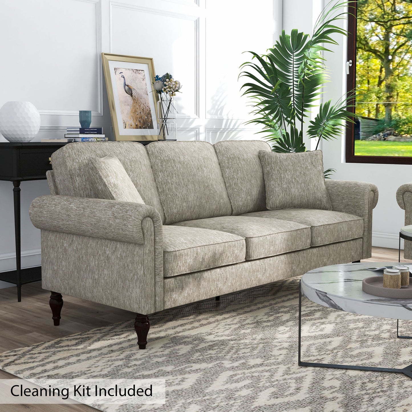 Canapé traditionnel Igny en chenille avec accoudoirs roulés et rembourré par Furniture of America
