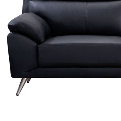Canapé Justin, cuir pleine fleur noir, coussins en mousse, pieds en acier, 80 pouces