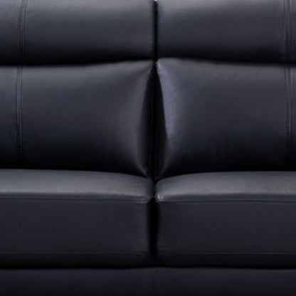 Canapé Justin, cuir pleine fleur noir, coussins en mousse, pieds en acier, 80 pouces