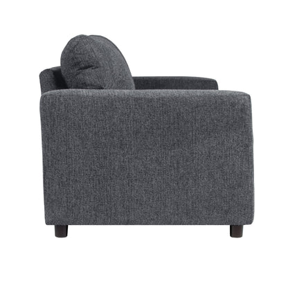 Canapé Kiono, coussins en polyester gris doux, bois massif noir, 215 cm
