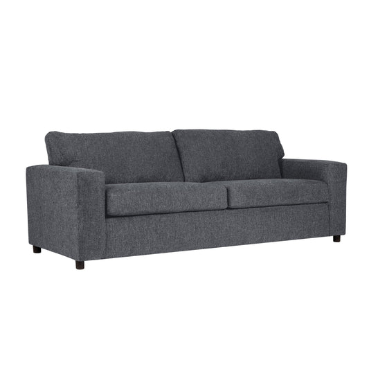 Canapé Kiono, coussins en polyester gris doux, bois massif noir, 215 cm