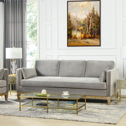 Canapé Knox 84 Modern Farmhouse en velours avec accoudoirs droits