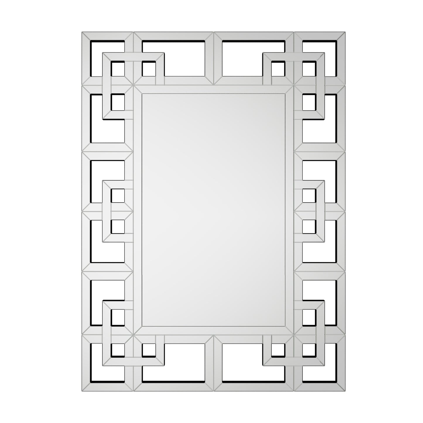 Grand miroir mural décoratif avec cadre géométrique argenté