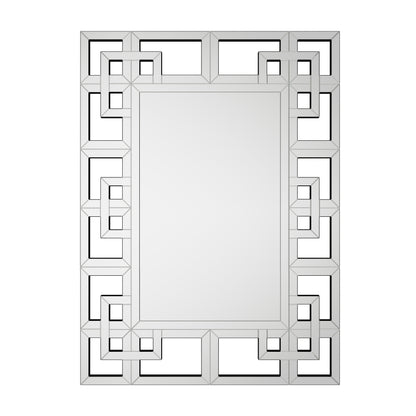 Grand miroir mural décoratif avec cadre géométrique argenté