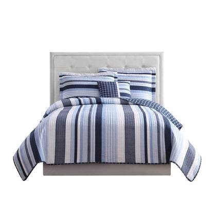 My World Mason Stripe 3-piece Quilt Set with Bonus Decorative Pillow