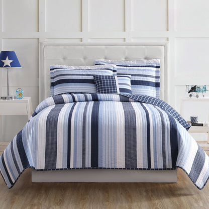 My World Mason Stripe 3-piece Quilt Set with Bonus Decorative Pillow