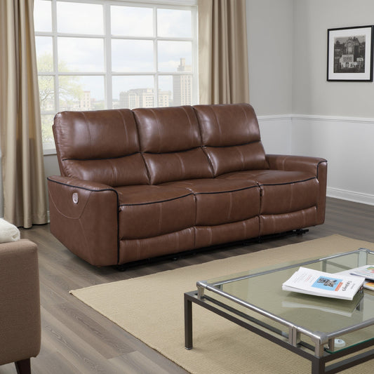 Canapé inclinable électrique Lima, similicuir marron, port USB, coussins, 83 pouces