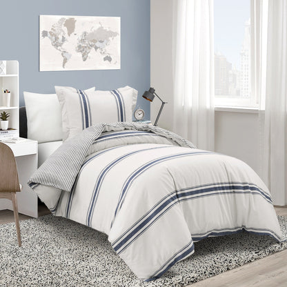 Lush Decor Farmhouse Stripe 3 Piece Duvet Cover Set