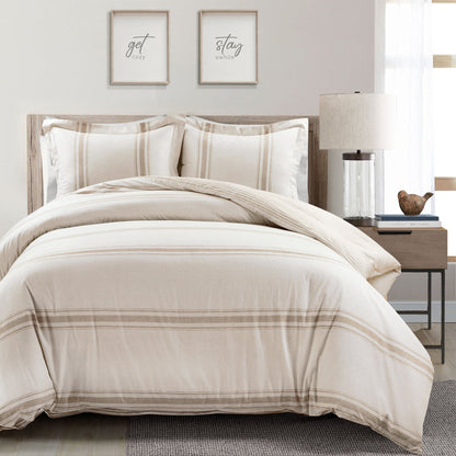 Lush Decor Farmhouse Stripe 3 Piece Duvet Cover Set