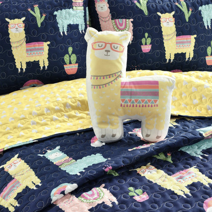 Lush Decor Southwest Llama Cactus Reversible Print Quilt Set