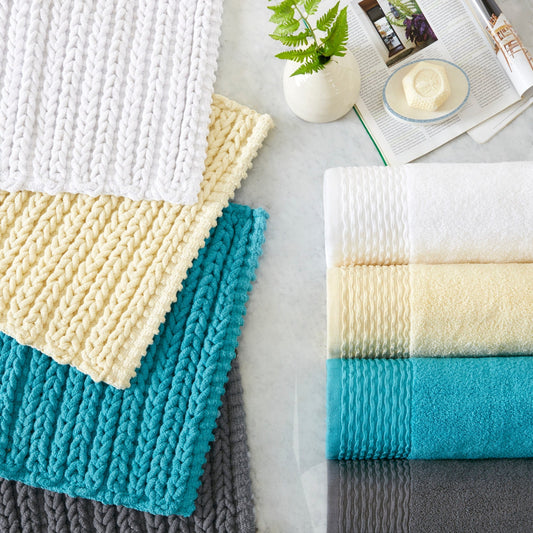 Madison Park Aer Jacquard Wavy Border Zero Twist Antimicrobial Cotton Towel Set
