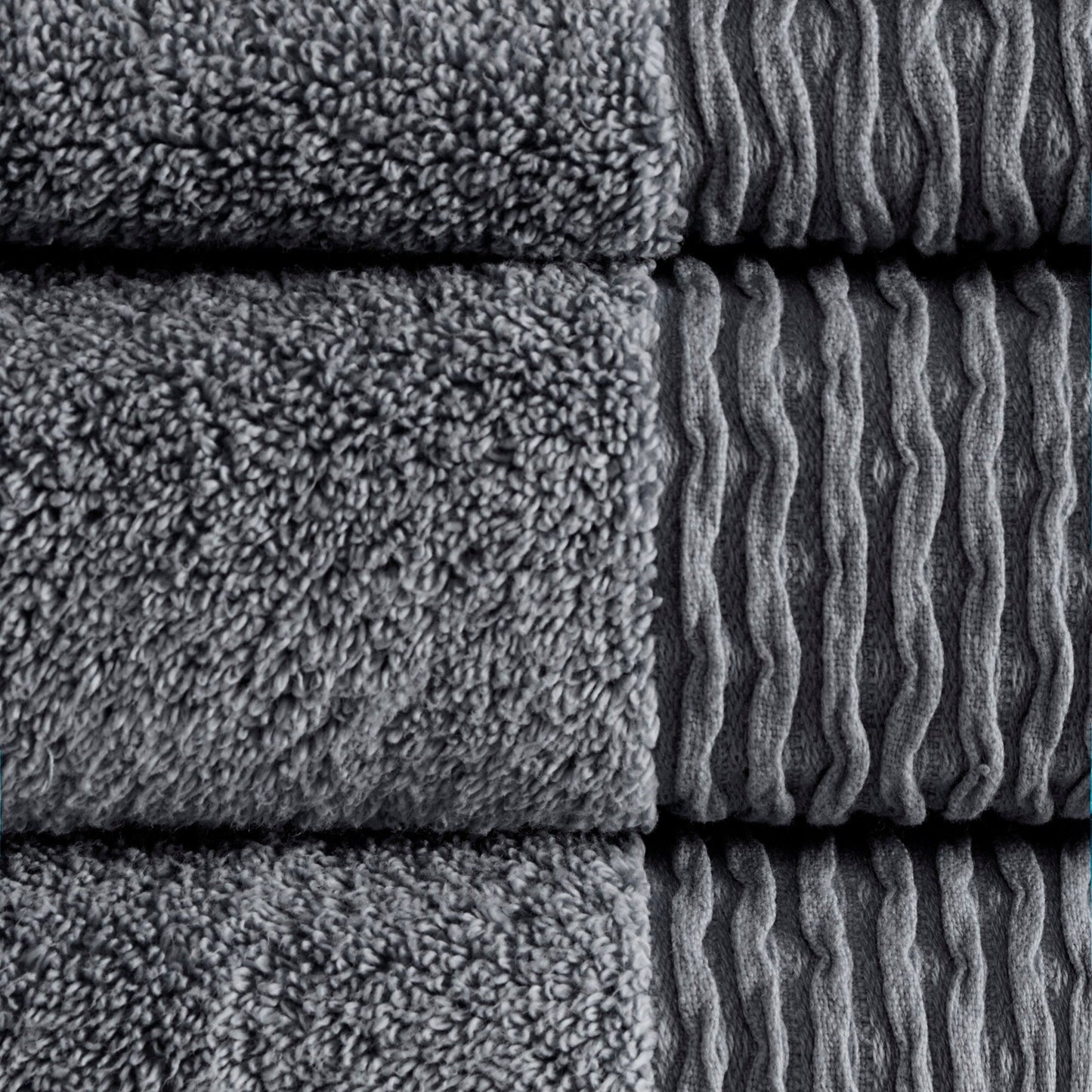 Madison Park Aer Jacquard Wavy Border Zero Twist Antimicrobial Cotton Towel Set