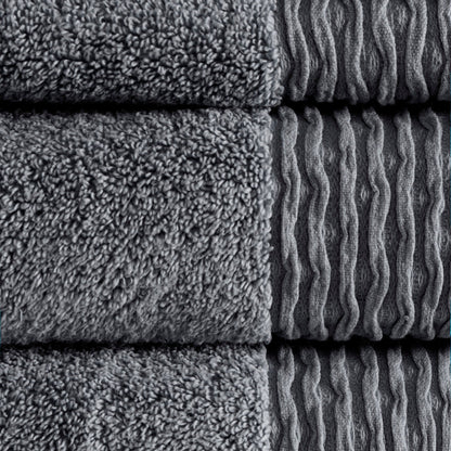 Madison Park Aer Jacquard Wavy Border Zero Twist Antimicrobial Cotton Towel Set