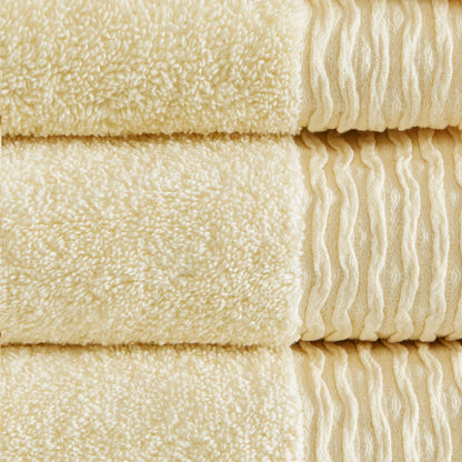 Madison Park Aer Jacquard Wavy Border Zero Twist Antimicrobial Cotton Towel Set