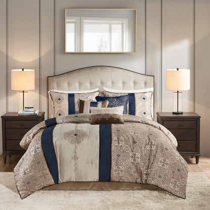 Madison Park Blaine 7 Piece Jacquard Comforter Set with Throw Pillows