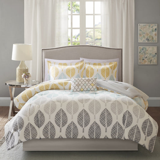 Madison Park Essentials Pelham Bay Yellow/Aqua 9 Piece Comforter Set with Cotton Bed Sheets