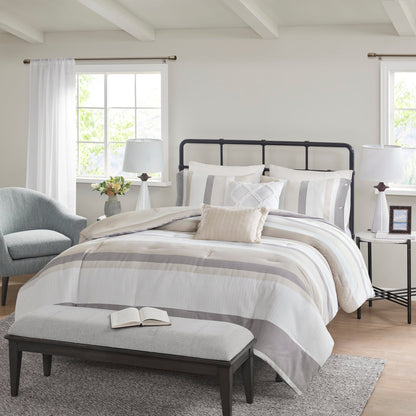 Madison Park Levi Blue/ Natural 5 Piece Jacquard Comforter Set