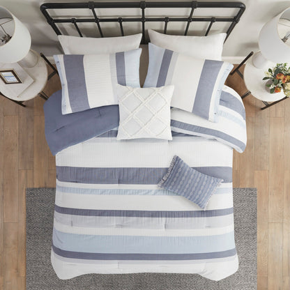 Madison Park Levi Blue/ Natural 5 Piece Jacquard Comforter Set