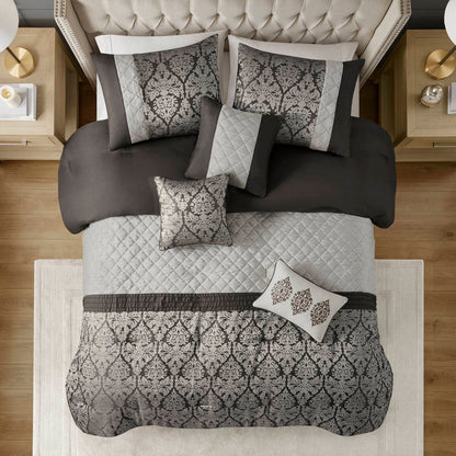 Madison Park Lily 6 Piece Jacquard Comforter Set with Throw Pillows