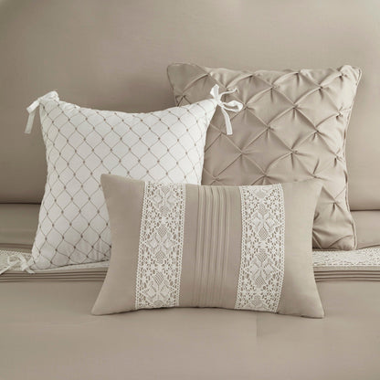 Madison Park Marla 7 Piece Lace Trim Comforter Set with Throw Pillows