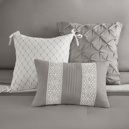 Madison Park Marla 7 Piece Lace Trim Comforter Set with Throw Pillows