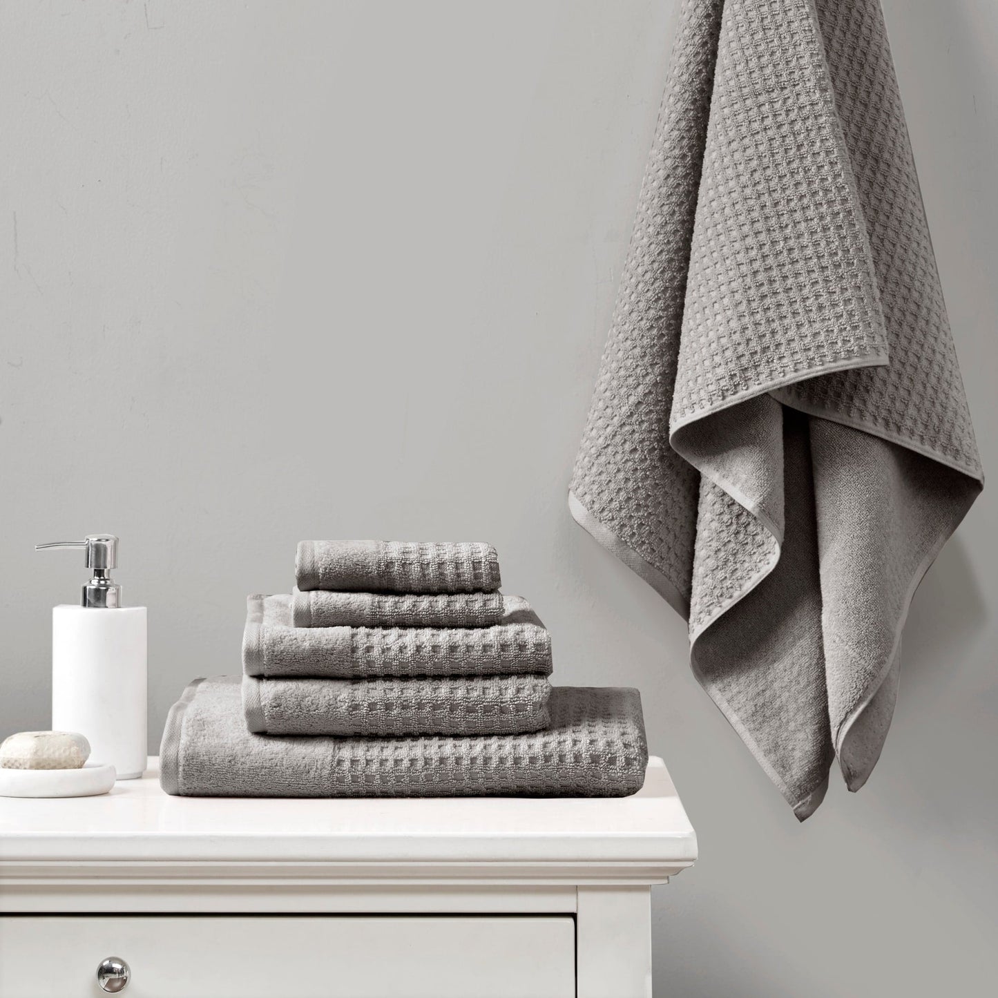 Madison Park Spa Waffle Cotton Waffle Jacquard Antimicrobial Bath Towel 6 Piece Set