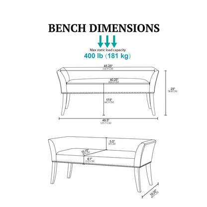 Banc rembourré Madison Park Welburn 49,5 avec dossier et pieds en bois