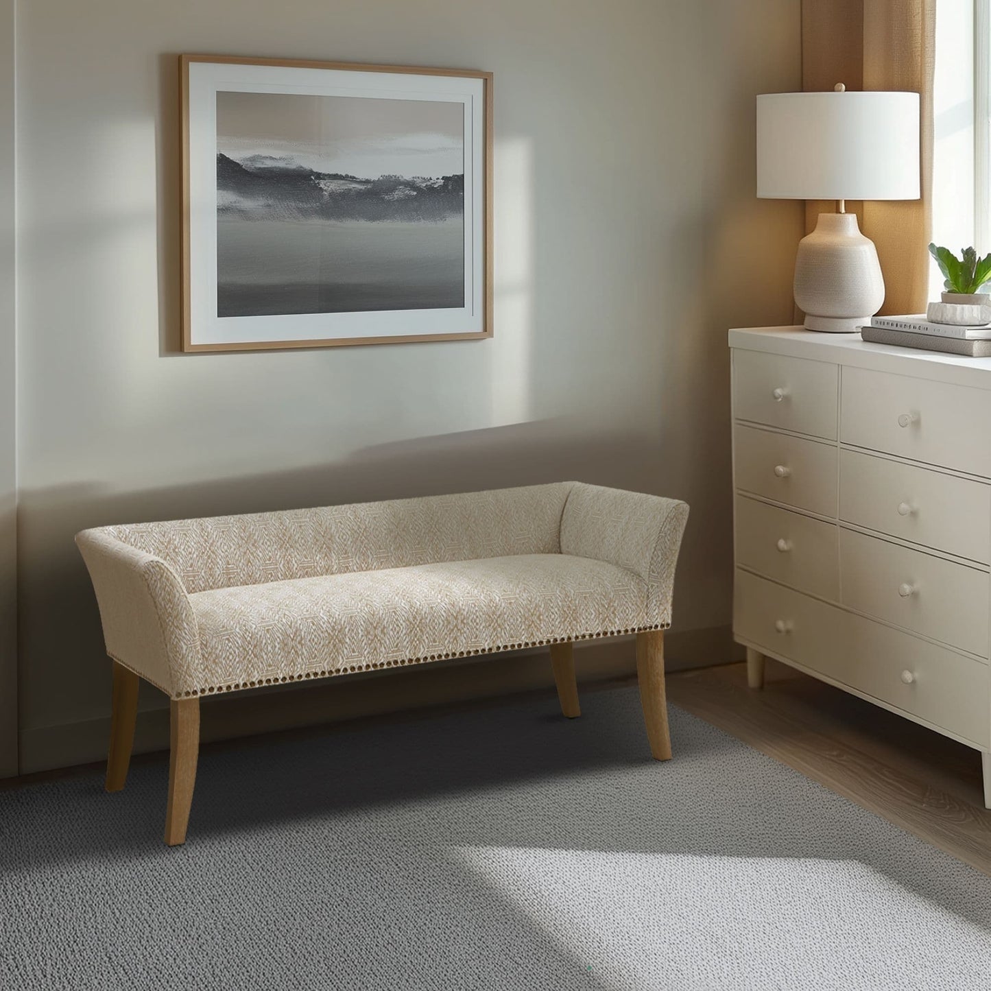 Banc rembourré Madison Park Welburn 49,5 avec dossier et pieds en bois